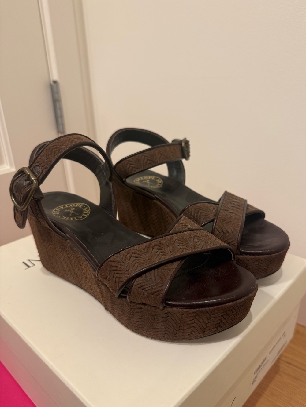 Penelope Chilvers Brown Embossed Leather Platform Sandals EU 37